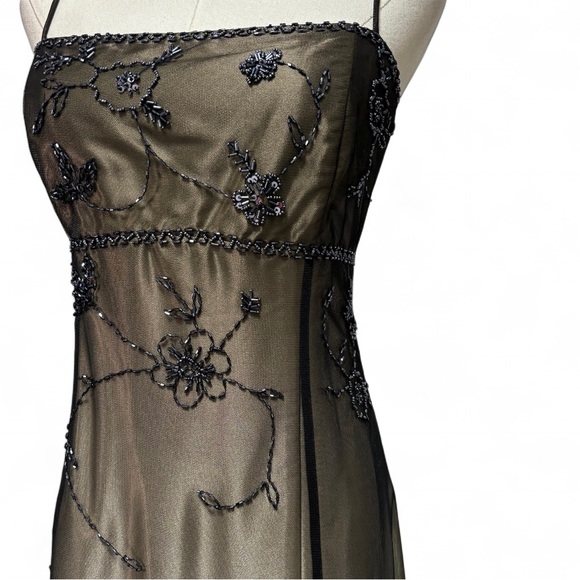 Rare Y2K 90’s Blondie Nites Khaki Formal Beaded Gown W/ Satin & Lace. - Picture 6 of 12